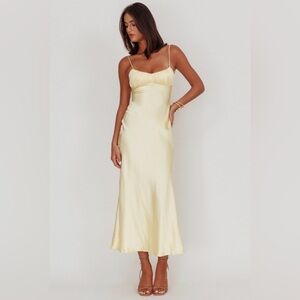Selfie Leslie Pale Yellow Satin Maxi Slip Dress